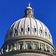 Exterior dome of the Idaho State Capitol building located in Boise, Idaho, USA.