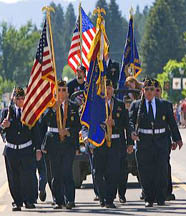 United States military veteran Color Guard on parade during 4th of July festivities in Cascade, Idaho, USA.