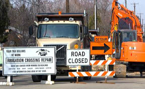 Road closed for construction in Boise, Idaho.