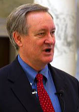 U.S. Senator Mike Crapo speaking to the media inside the Idaho State Capitol building located in Boise, Idaho, USA.